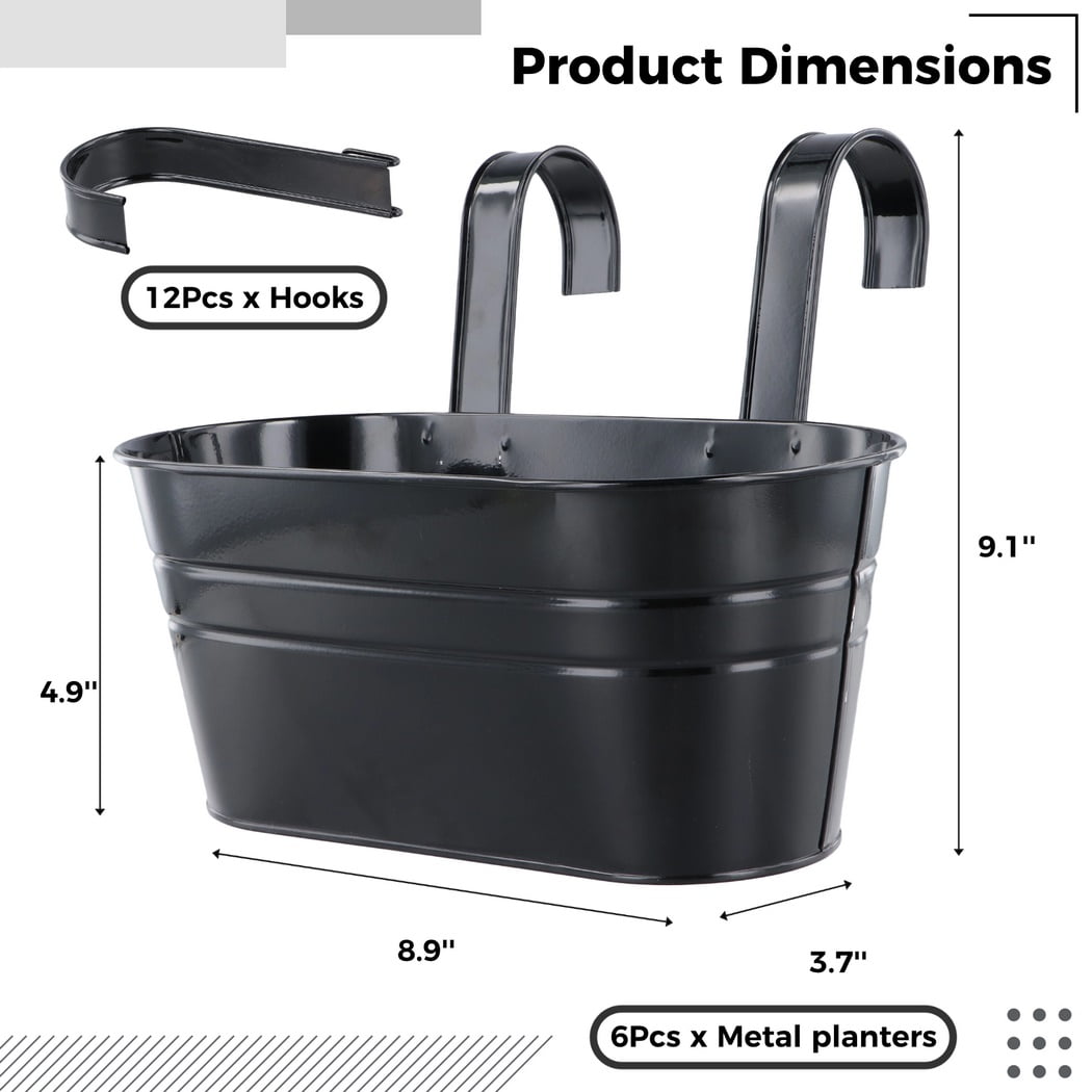 6Pcs Metal Wall Planters with Detachable Hooks, Hanging Flower Pots, Metal Plant Pot Holders, Plant Pot Decors for Indoor Outdoor Railing Fence Balcony Garden
