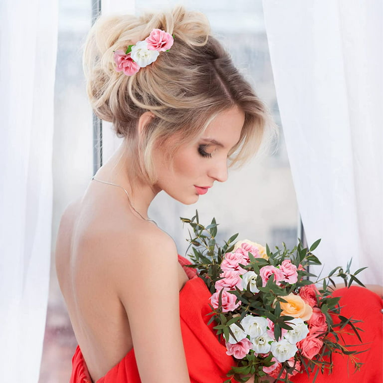 Jplzi Beautiful Artificial Silk Flowers Wedding Valentines Bouquet Bridal Decor, Size: One size, Pink