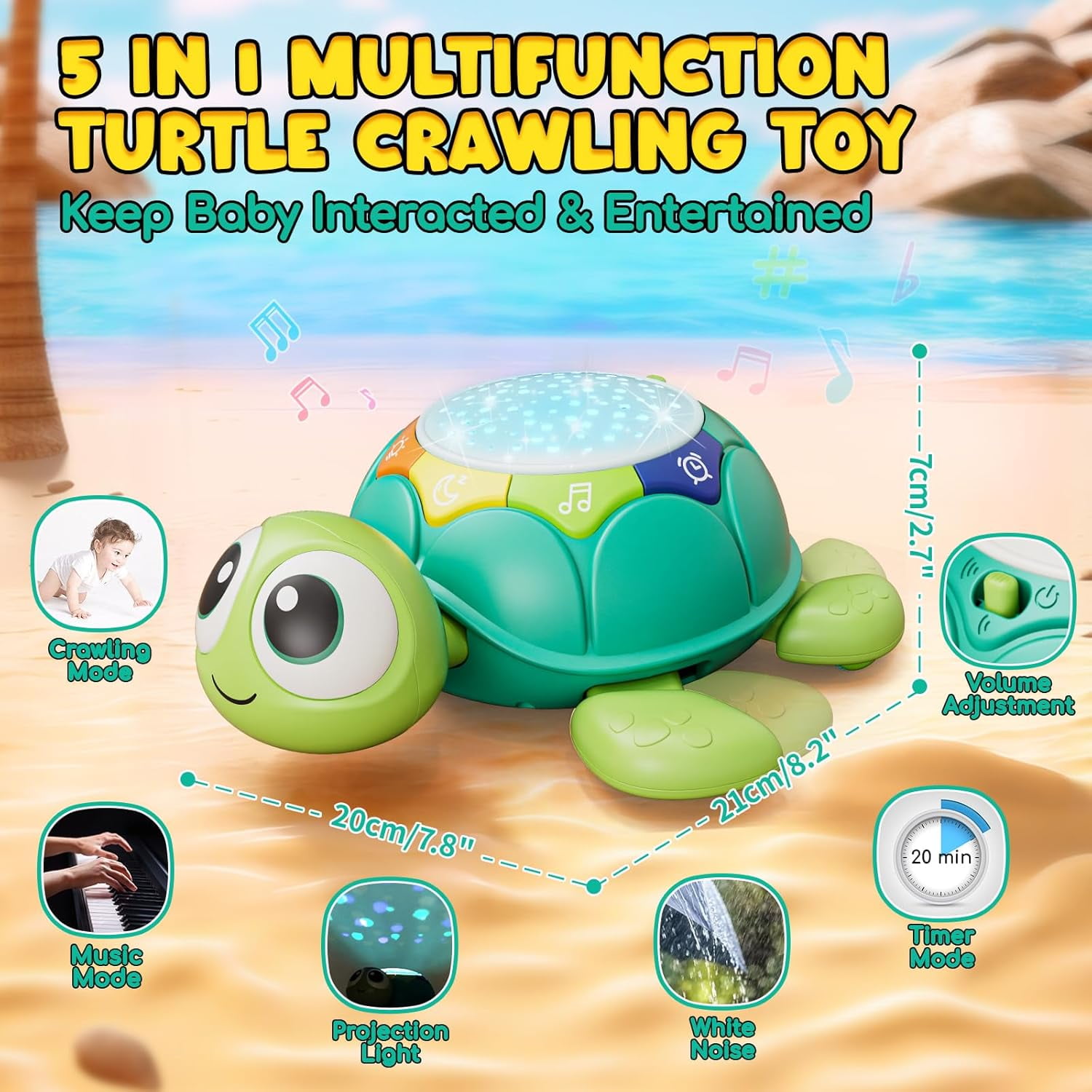 Baby Crawling Turtle Toy with Lights & Music, Sensory Learning Walking Animal Toy,0-6 Months Infant Toys, Gifts for Newborn First Birthday