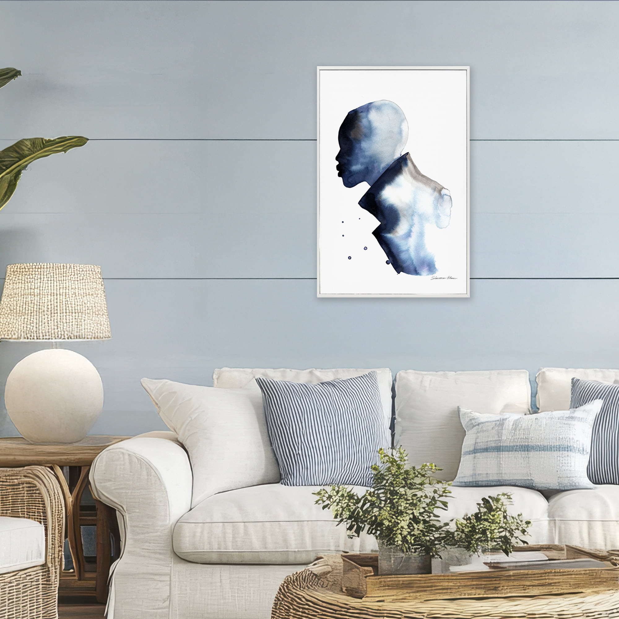 Stupell Industries Feeling Blue Portrait Silhouette White Framed Giclee Art, design by Simone Elum