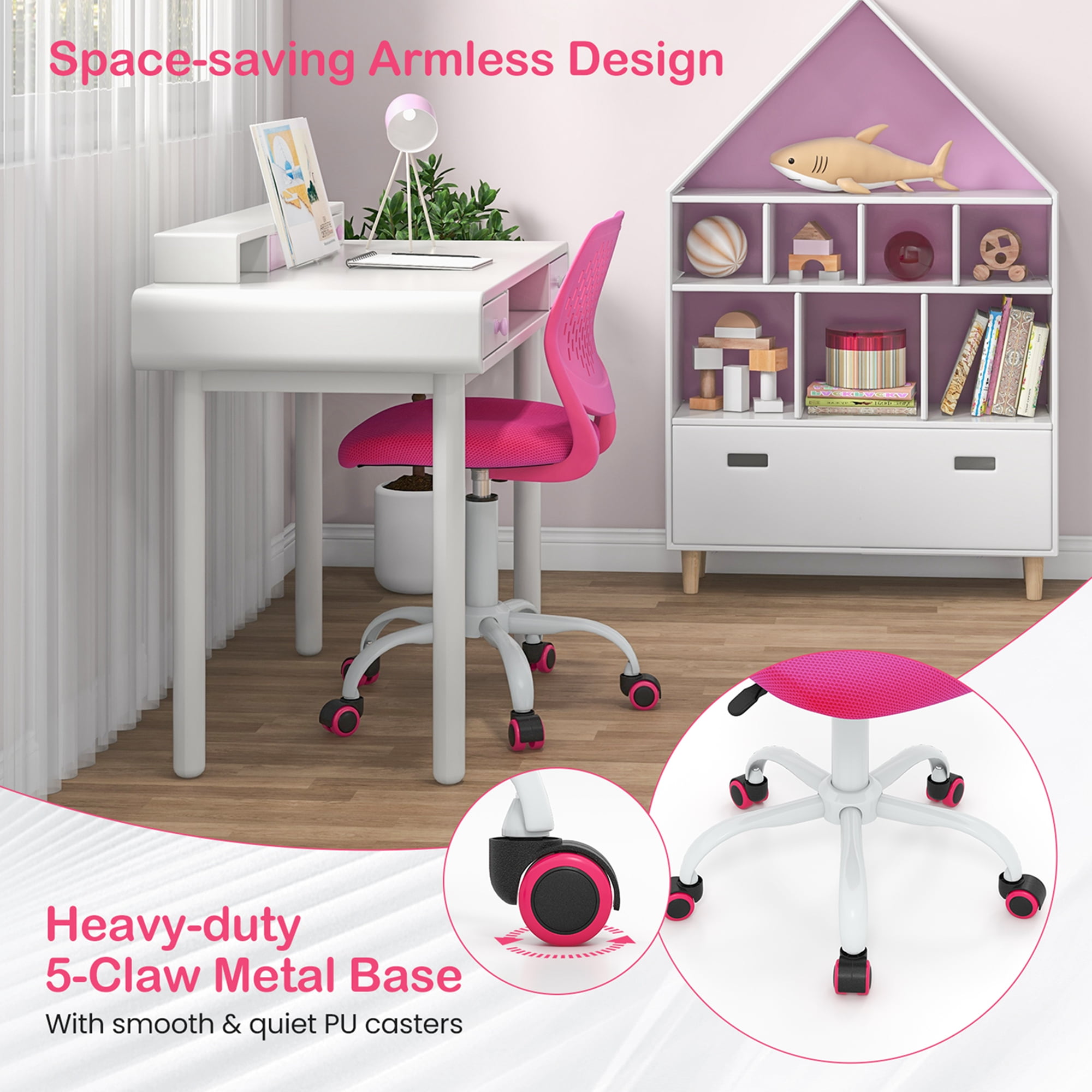 Pink Armless Desk Chair Costway Kids Desk Chair Ergonomic Swivel