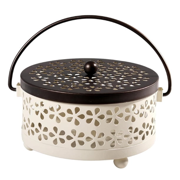 Porta carrete es de Porta anti s Olla de metal Portacarrete de metal con asa y tapa Tapa Bronce + Caja Blanca Lechosa Baoblaze Contenedor de soporte de bobina de mosquito