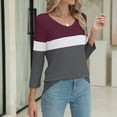 thumbnail image 4 of Endives Women's Long Sleeve T-shirt V Neck Tops Color Block/Solid Shirts Basic Summer Tees Womens Long Sleeve Tops, 4 of 7