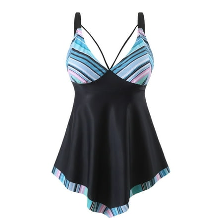ZQGJB One Piece Swim Dress Swimsuits for Women Plus Size Color Block Bathing Suits Sexy V Neck Tummy Control Swimwear with Boyshorts(Blue XXL)
