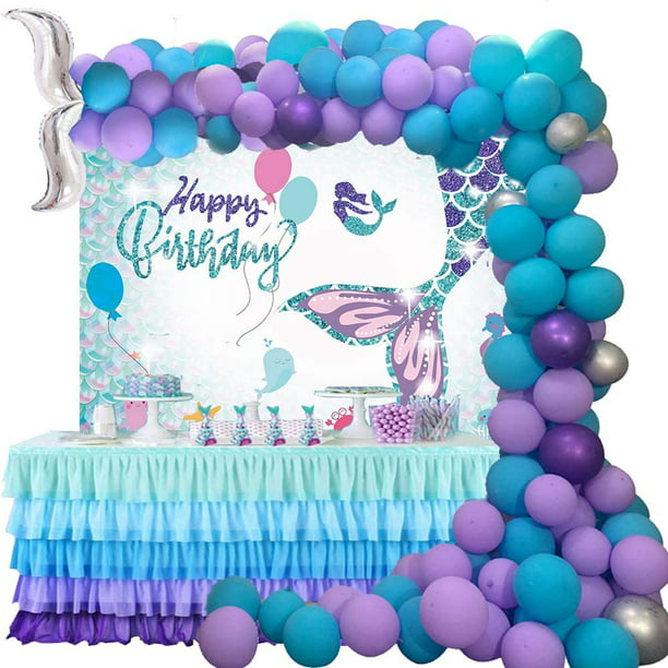 Mermaid Birthday Party Decorations 114PCS Balloon and Mermaid Tail  Background Banner - Little Mermaid Party Supplies for Birthday Party Baby  Girl Backdrop Wall Room Décor 