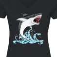 thumbnail image 4 of Inktastic Great White Shark Jumping Women's V-Neck T-Shirt, 4 of 5