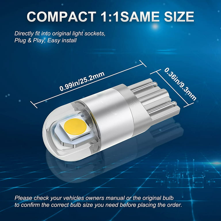 Super Bright 12V 194 LED Car Bulb 6000K White 168 W5W 2825 LED Wedge Light  Bulb with 2SMD 3030 Chipsets for Car License Plate Light Courtesy Step