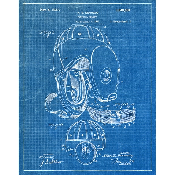 Original Football Helmet Artwork Submitted In 1927 - Football - Patent Art Print