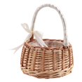 thumbnail image 2 of Woven Flower Basket Rattan Storage Basket Flower Girl Hand Basket Handmade Flower Basket with Bow, S, 2 of 5