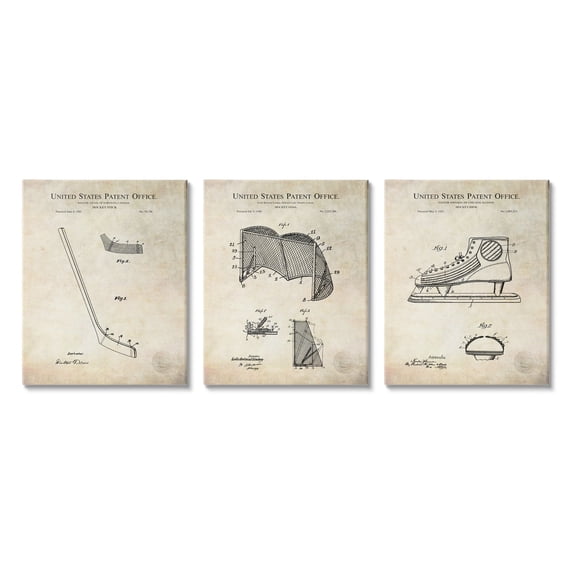 Stupell Industries Hockey Sports Patent Athletic Equipment Diagram Skates Net Canvas Wall Art, 11 x 14, Design by Karl Hronek