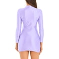 thumbnail image 2 of RUNQHUI Robe Moulante à Manches Longues Brillante pour Femmes Col Montant Lisse Extensible Mini Robes Légères_violet TG, 2 of 6