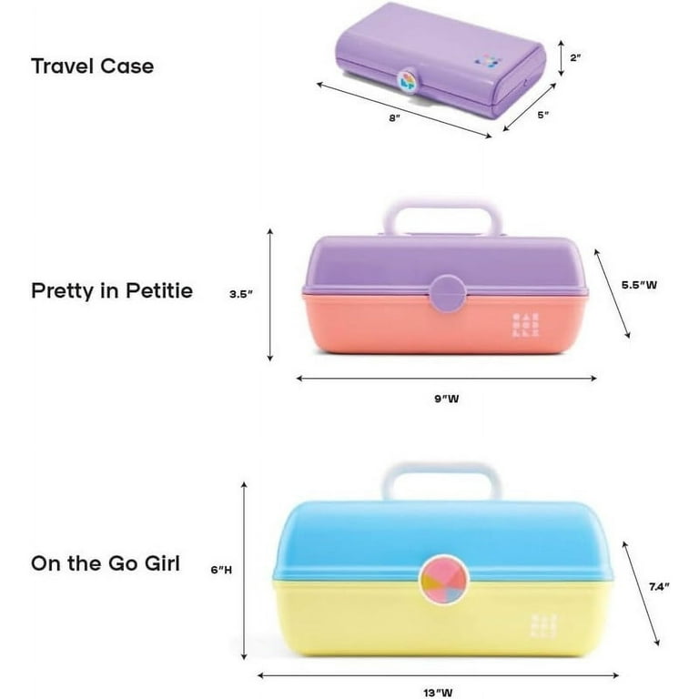 Caboodles Makeup Case Large - Travel Cosmetic Train Caboodle for Girls  Organizer Storage Box Hard Case With Mirror - Sky Blue and Lemon Yellow 13  x
