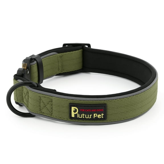 Plutus Pet Tactical Dog Collar, Reflective, Adjustable Heavy Duty Dog Collar, Soft Padded and Comfortable, for Small Medium and Large Dogs (Ranger Green, M)