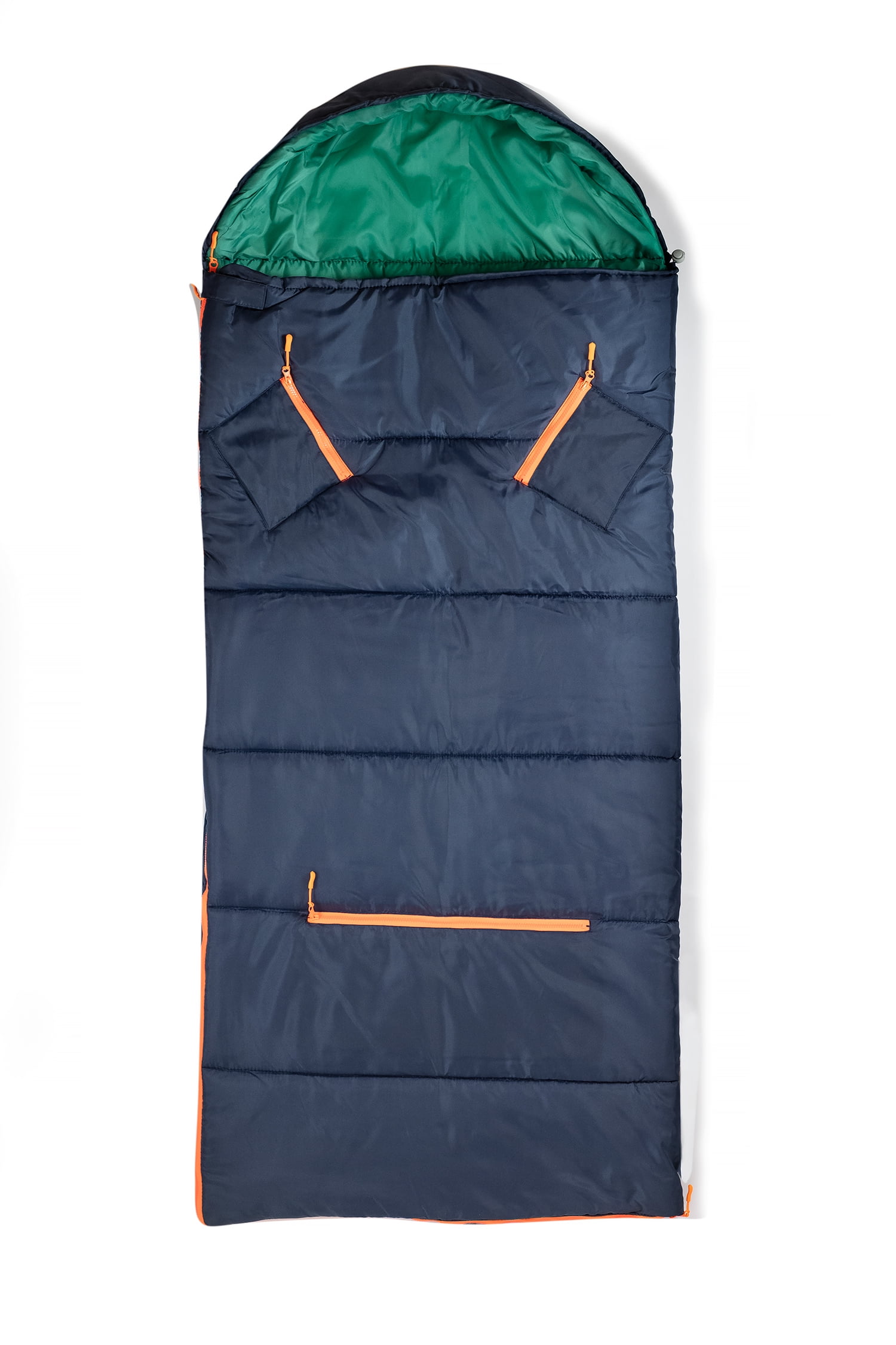 Mimish Sleep-N-Pack, 37F Kid's Sleeping Bag & Backpack, Navy/Green