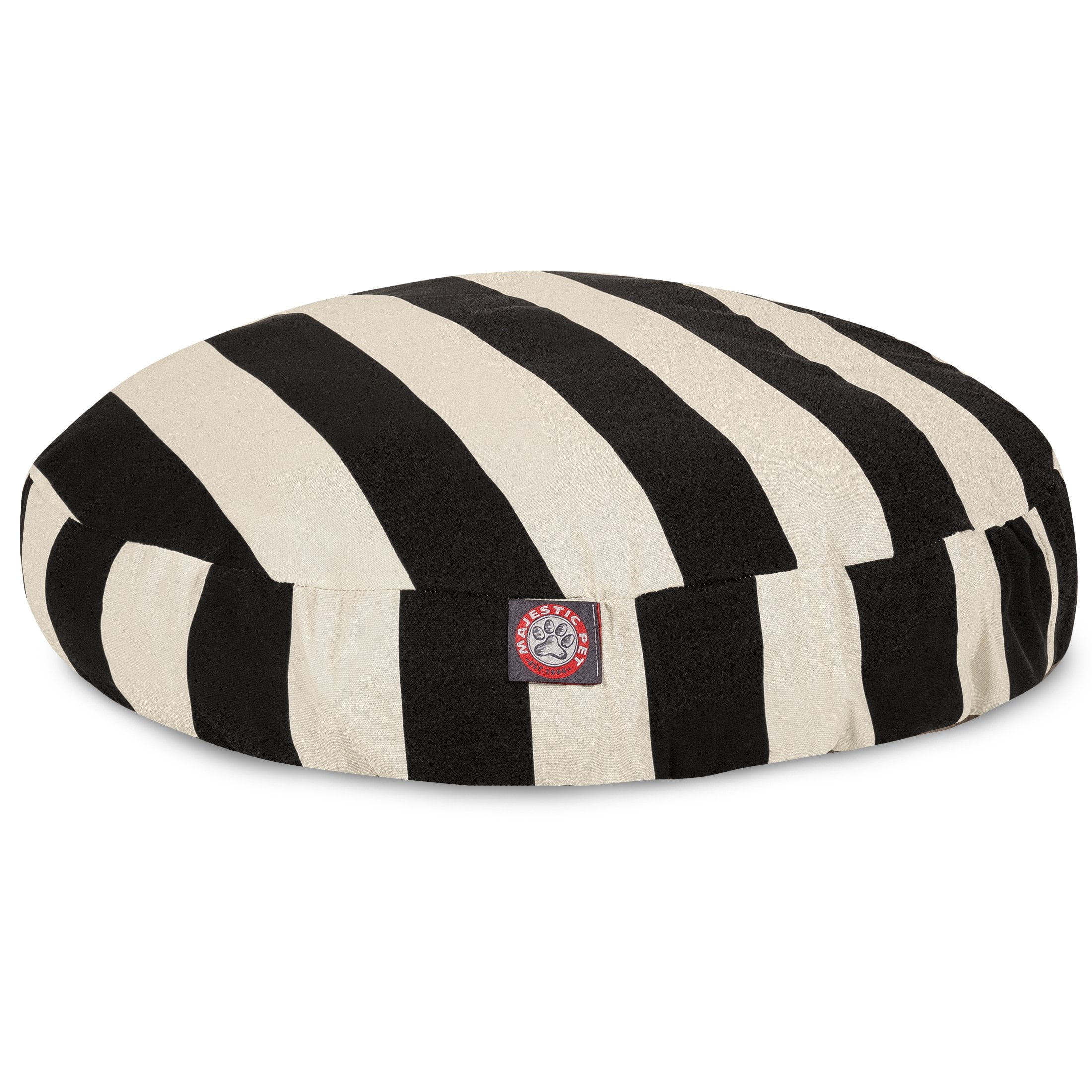 Medium Round Pet Dog Bed with Removable Washable Cover, Durable Indoor Outdoor Cushion for Dogs, Black Vertical Stripe Design