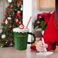 thumbnail image 5 of Christmas Tree Ceramic Mug with Lid & Straw | Festive Holiday Sweater Design | 16oz Couple Gift Mug for Christmas | Red, Green, White Options, 5 of 6
