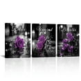 thumbnail image 2 of Purple Wall Art Rose Flowers Wall Decor for Living Room Bathroom Purple and Gray Canvas Paintings Romantic Bedroom Decor Black and White Modern Artwork Valentines Gifts Home Decorations 12x16" 3 Pcs, 2 of 9