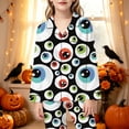 thumbnail image 2 of Yuncity Girls Pajamas Halloween Print Down Collar Long Sleeve Long Sleepwear Casual Home Outfit Comfortable Pjs Loungewear Kids Nightwear Size 4-5 Years Black, 2 of 5