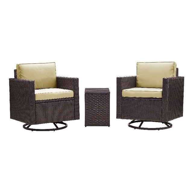 Crosley Ensemble de Conversation en Osier 3 Pcs pour Patio en Brun et Sable