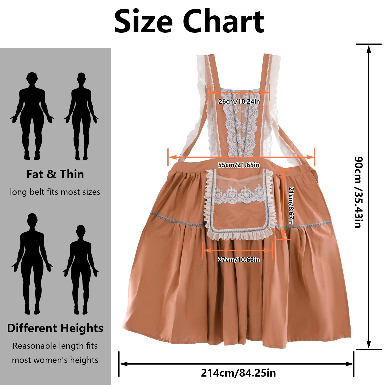 FEOYA Kitchen Apron for Women Cotton Apron Vintage Pinafore Apron Chef Lace Aprons Dress with Packet for Cooking Baking Gardening Work Cake Brown