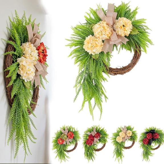 Generic Double Sided Farmhouse Wreath with Linen Bow Door Decor