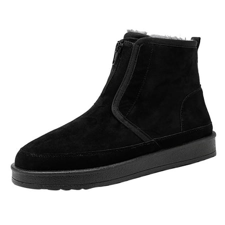 

Xutthjh Fashion Winter Men Snow Boots Round Toe Flat Bottom Non-Slip Waterproof Zipper Suede Plush For Warm Comfortable