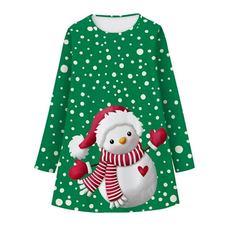 

DNDKILG Baby Toddler Girls Dress Long Sleeve Spring Sundress Christmas Dresses Green 8Y-12Y M