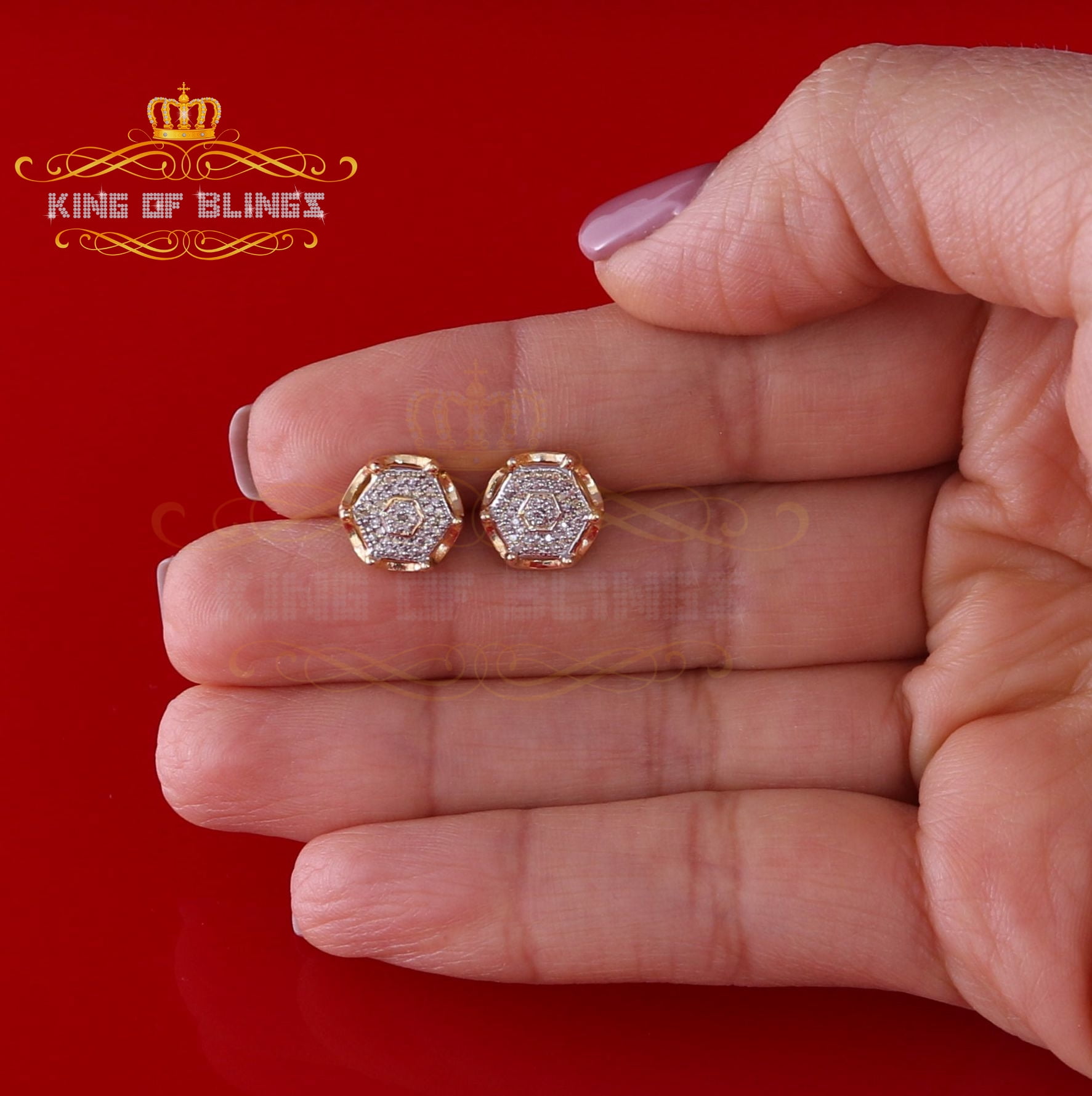 King of Bling's 10K Real Yellow Gold Real Diamond 0.20CT Men's/Women's Stud Micro Earring