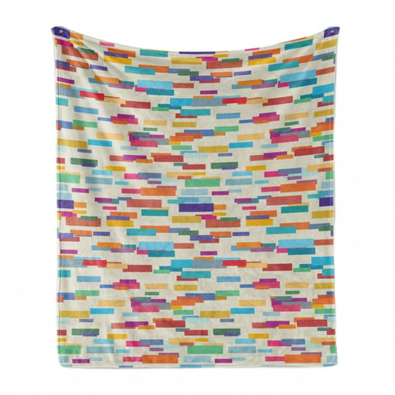 Abstract Soft Flannel Fleece Throw Blanket, Colorful Pattern with a Group of Overlapping Horizontal Long Rectangle Shapes, Cozy Plush for Indoor and Outdoor Use, 60" x 80", Multicolor, by Ambesonne