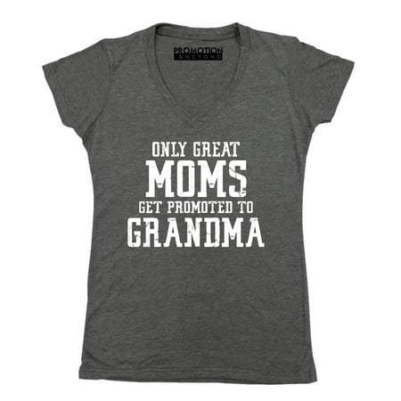 P&B Only Great Mom Get Promoted to Grandma Women's V-neck, Heather Charcoal,