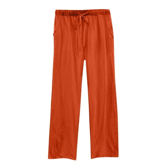 JUSLIO Womens Pants Comfortable Drawstring Casual Straight Leg Wide Leg Pants Orange L(US:8)