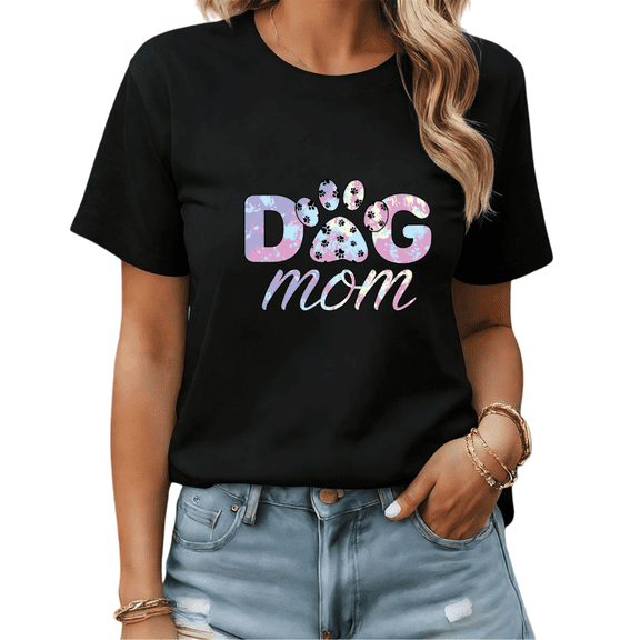 Black Print Tshirt Graphic Tees Shirts S-5XL Dog Mom Paw Print Patriotic Tops