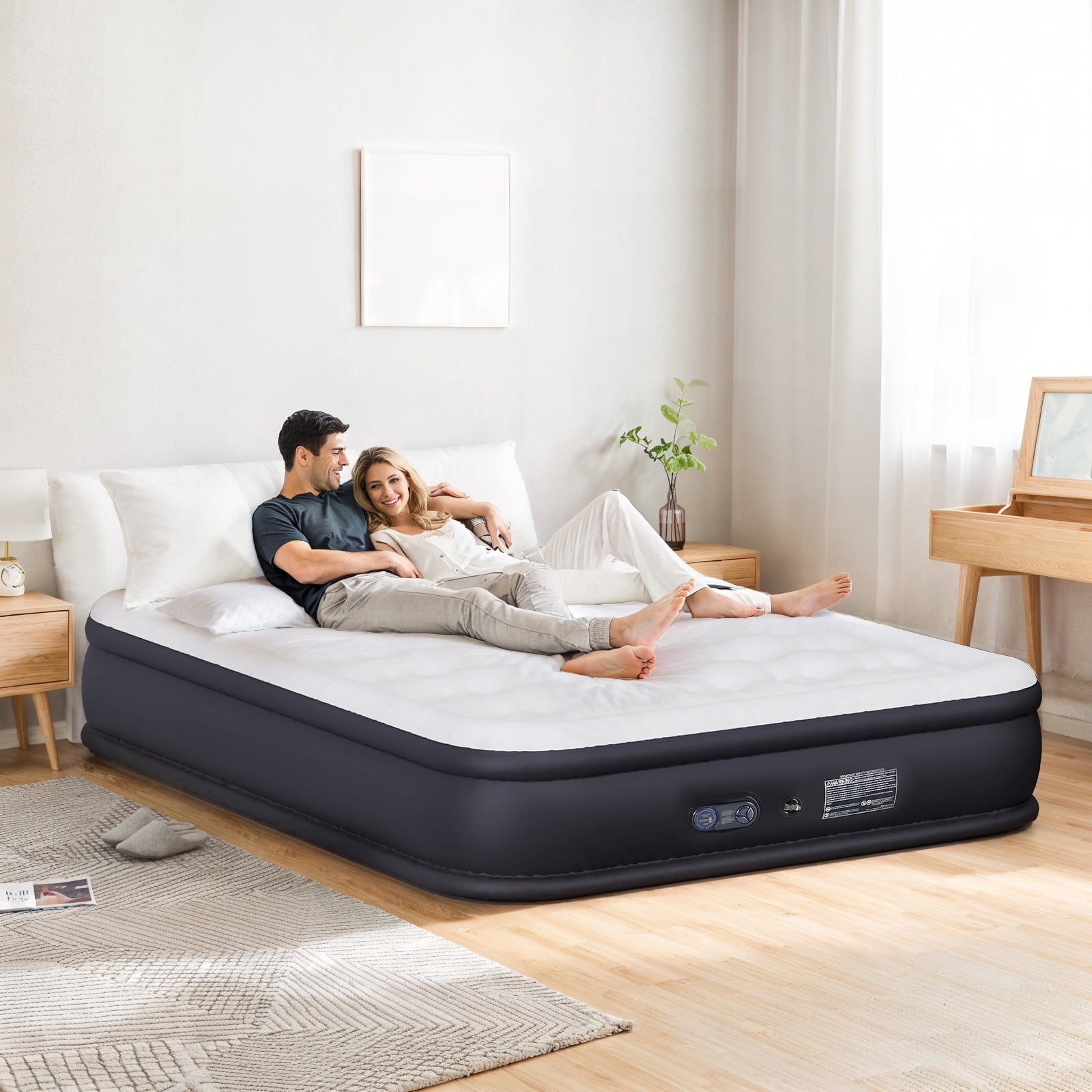 Simenmax Air Mattress Queen with Built in Pump, 18-Inch Raised Inflatable Blow up Camping Bed, Self-Inflating Portable Colchones Inflables