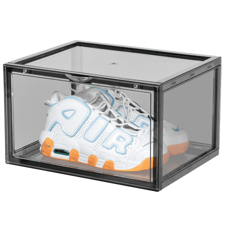 spacecrafters shoe storage boxes stackable plastic magnetic side opening shoe organizer space-saving black