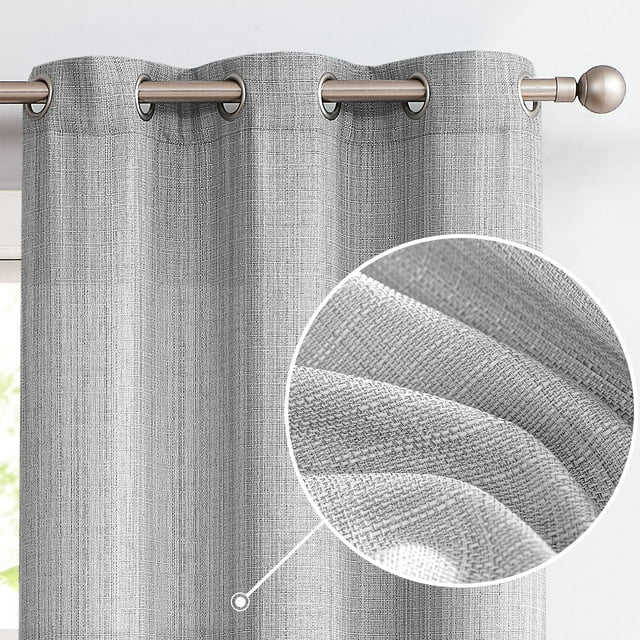 Curtainking Rideaux Texturés en Lin 63 Pouces Gris Pâle Chambre Salon Ensemble de Rideaux pour Fenêtre Voilages Filtrant la Lumière Tête à Oeillets 2 Panneaux