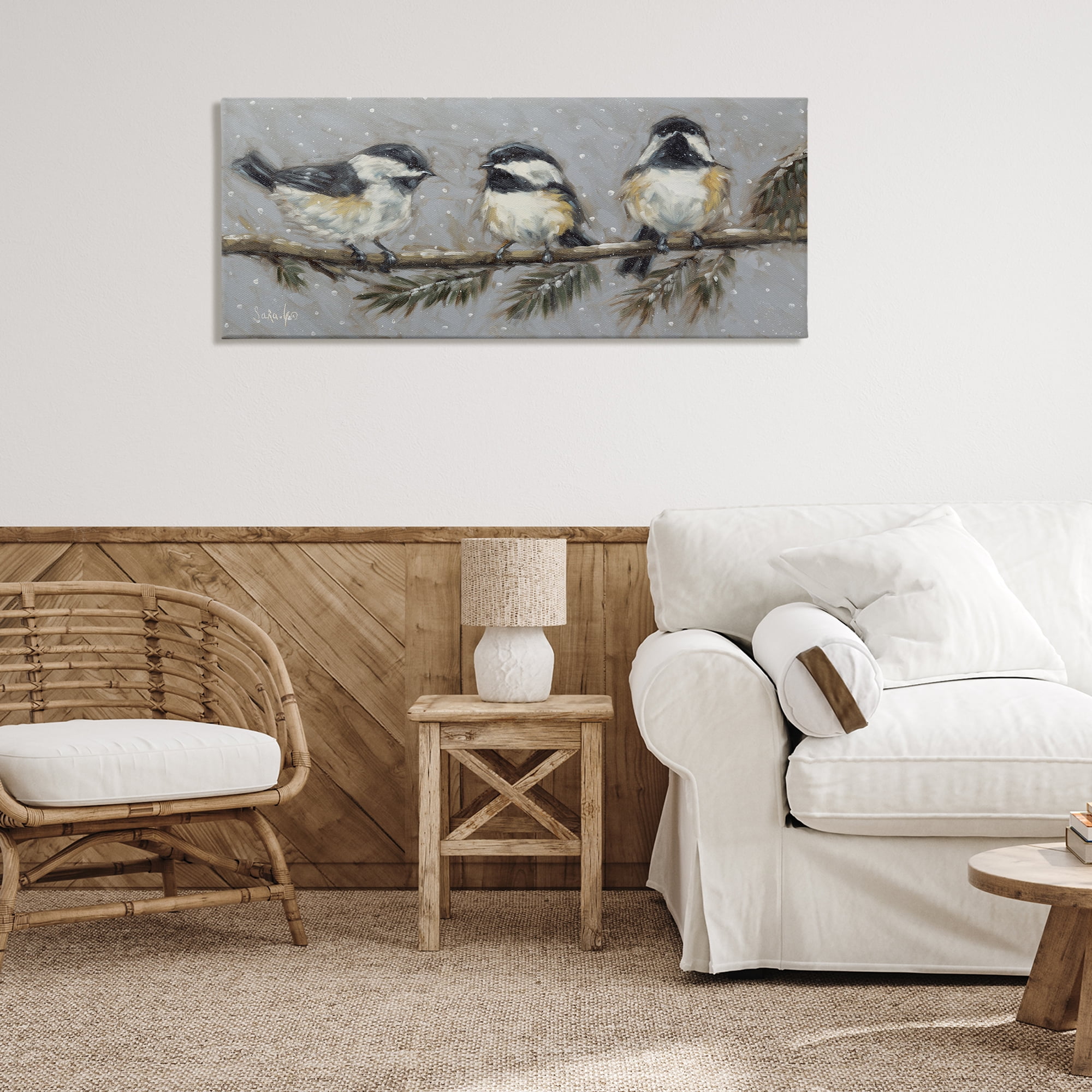 Stupell Industries Winter Bird Trio Animals & Insects Painting Gallery Wrapped Canvas Art Print Wall Art, 48 x 20