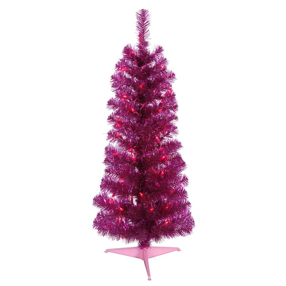 Vickerman 423592 2' x 11" Fuchsia Pencil Tree with 35 Purple LED