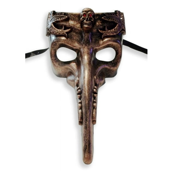Copper Skull Red Eyes Long Nose Masquerade Mardi Gras Men's Mask