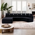 thumbnail image 2 of HUTWIFE 133'' Modular Woodgrain Chenille U-Shaped Sectional Compression Sofa with Removable Recliner Module, Black, 2 of 17