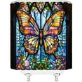 thumbnail image 4 of Butterfly Shower Curtain Stained Glass Flower Butterfly Colorful Floral Window Vintage Fabric Bathroom Curtain with Hooks(72" WX72 H), 4 of 7