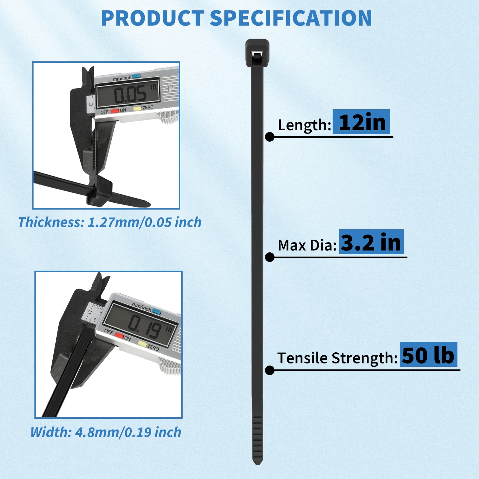 CENTROPOWER Heavy Duty Black Zip Ties 12 Inch - 1000 Pack | 50lbs Tensile Strength | Quality Nylon Material | UL Listed | Perfect for Indoor & Outdoor Use