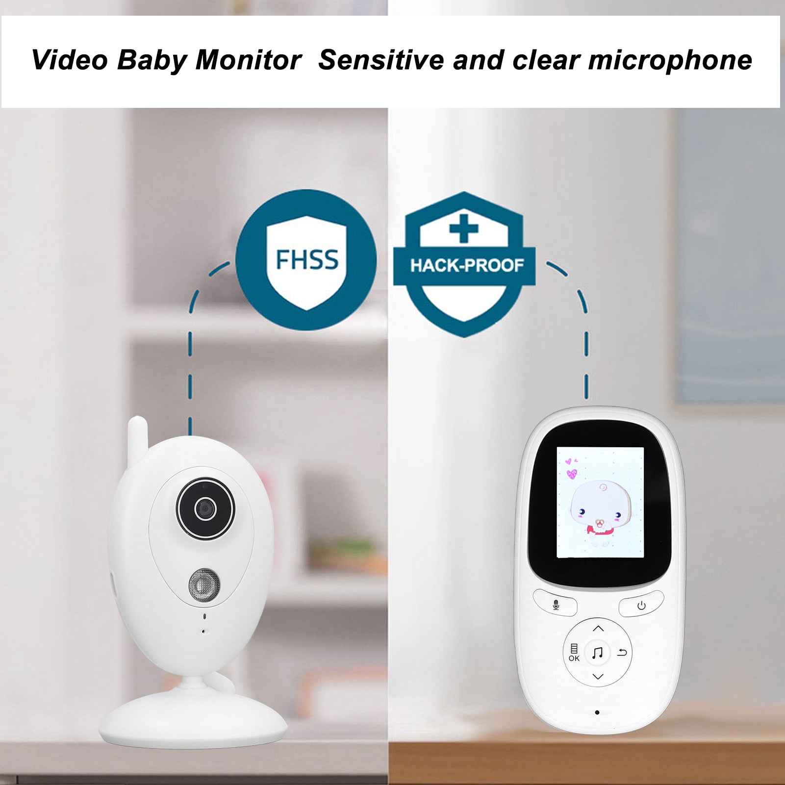 YAHHU 2.0-Inch HD Video Baby Monitor System with Night Vision, Two-Way Audio Talk, Room Temperature Sensor, Built-In Lullabies, and Extended Battery Life, White, US Plug Edition