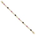 thumbnail image 3 of Gem Stone King 18K Yellow Gold Plated Silver Pink Moissanite and Black Onyx and Lab Grown Diamond Bracelet for Women | 3.45 Cttw | Gemstone Birthstone | Oval 6X4MM | Length 7.25 inches, 3 of 6
