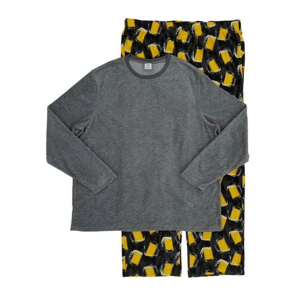 Men's 2-Piece Fleece Crewneck Top & Beer Mug Sleep Pants Sleepwear Pajama Set S
