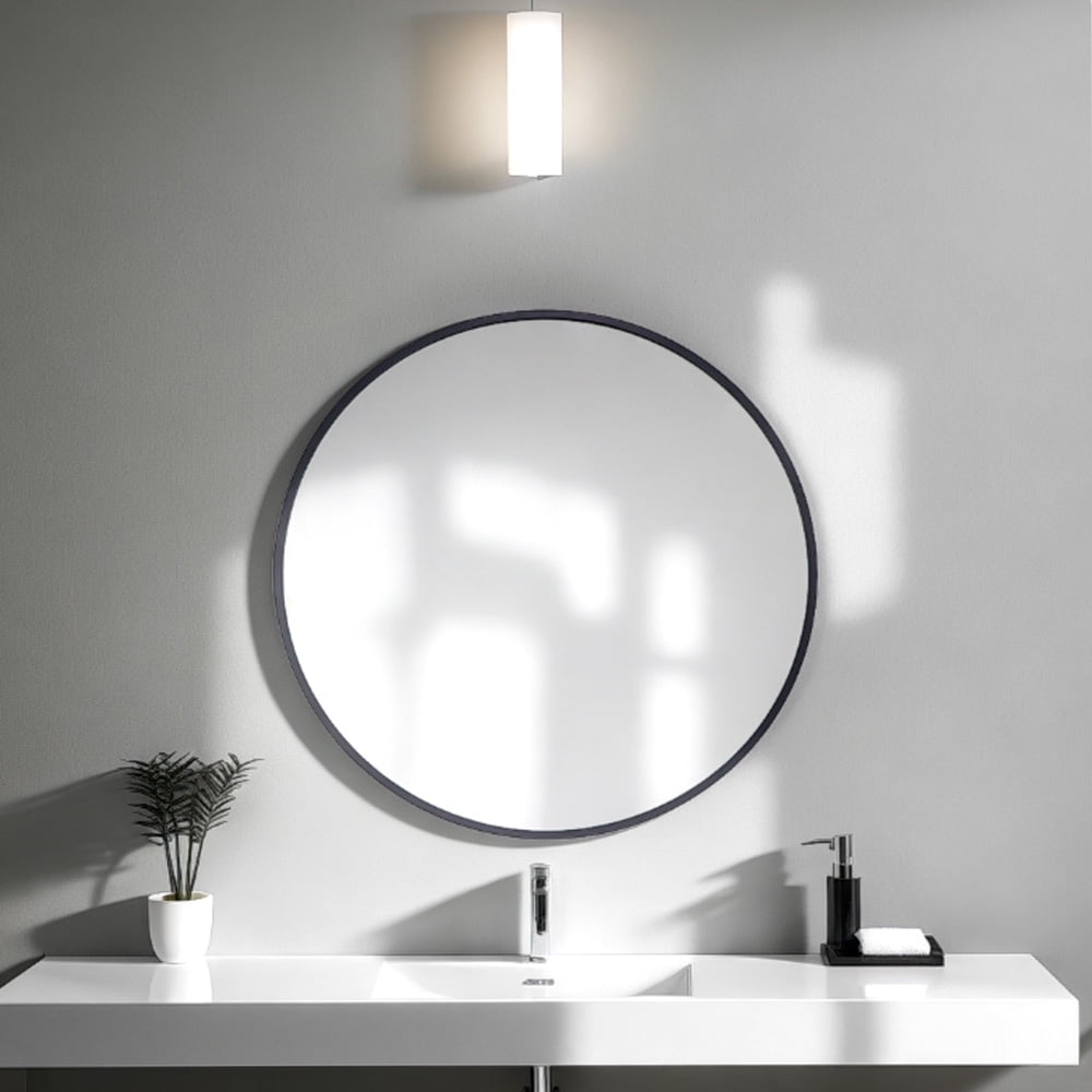 Abble 20" Wall Mirror Round Vanity Mirror Aluminium Framed Circle Bathroom Mirror Modern Wall Mirror, Black