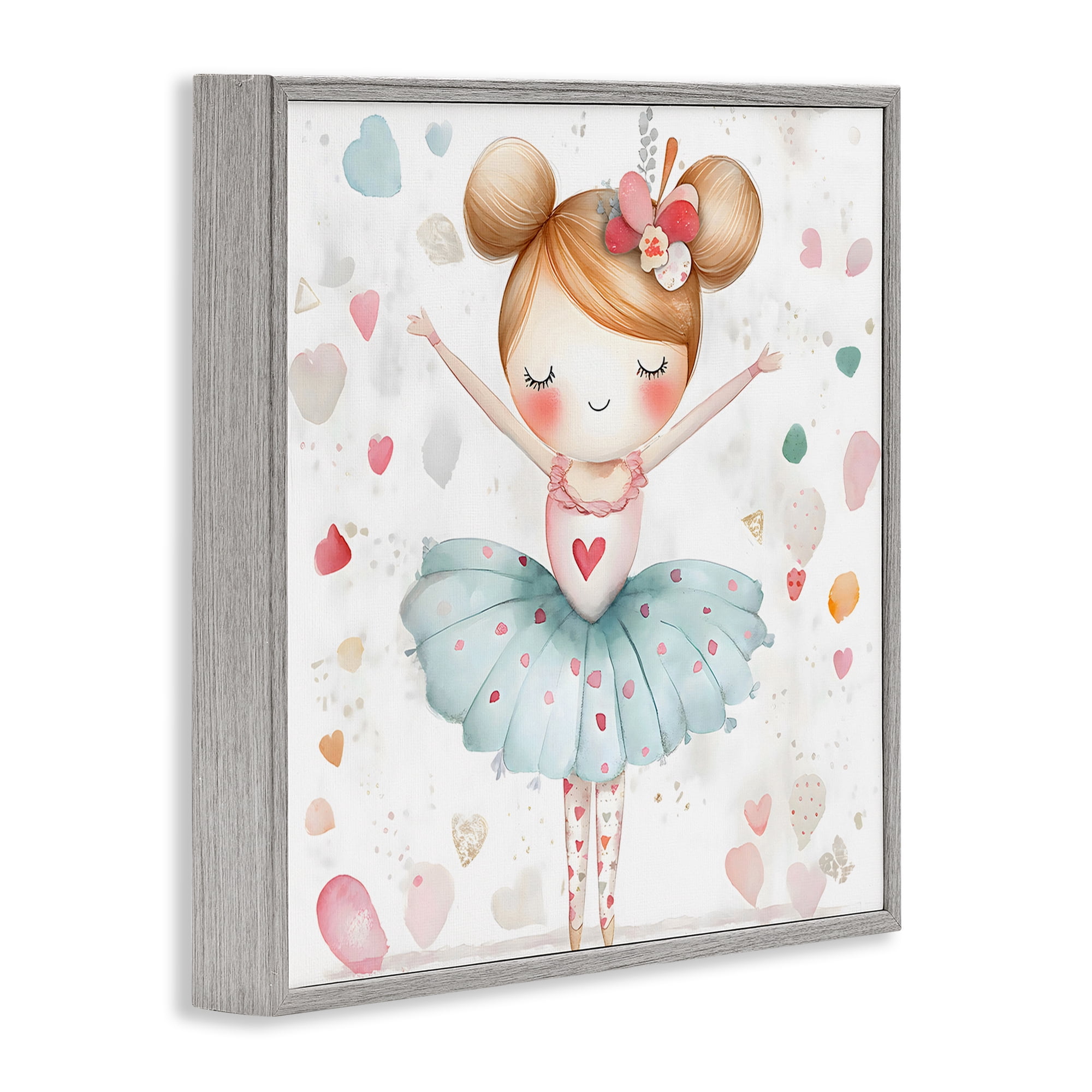 Stupell Industries Cute Ballerina with Hearts Gray Framed Giclee Art, design by Creative Studio