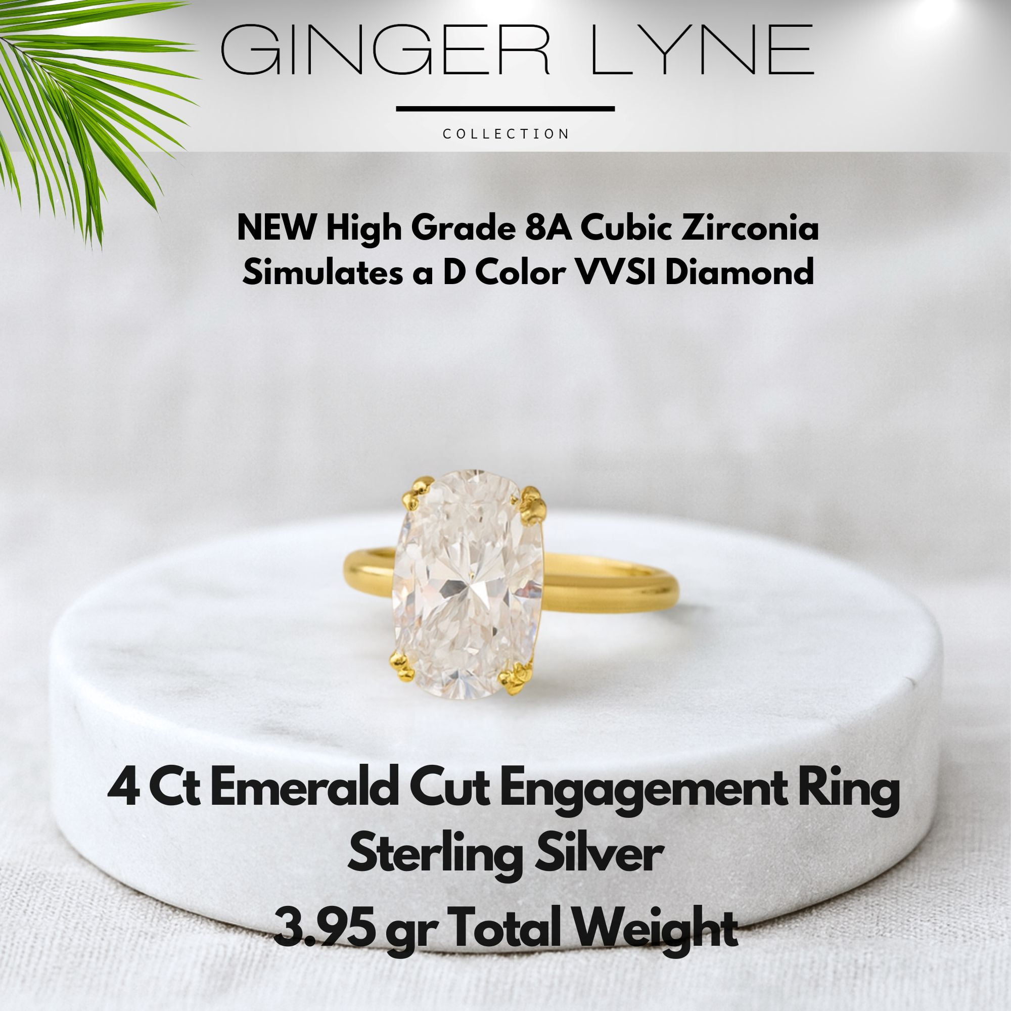Solitaire 3Ct Oval Cut Engagement Ring for Women 14kt Gold Plated Sterling Silver 8A CZ Ginger Lyne Collection