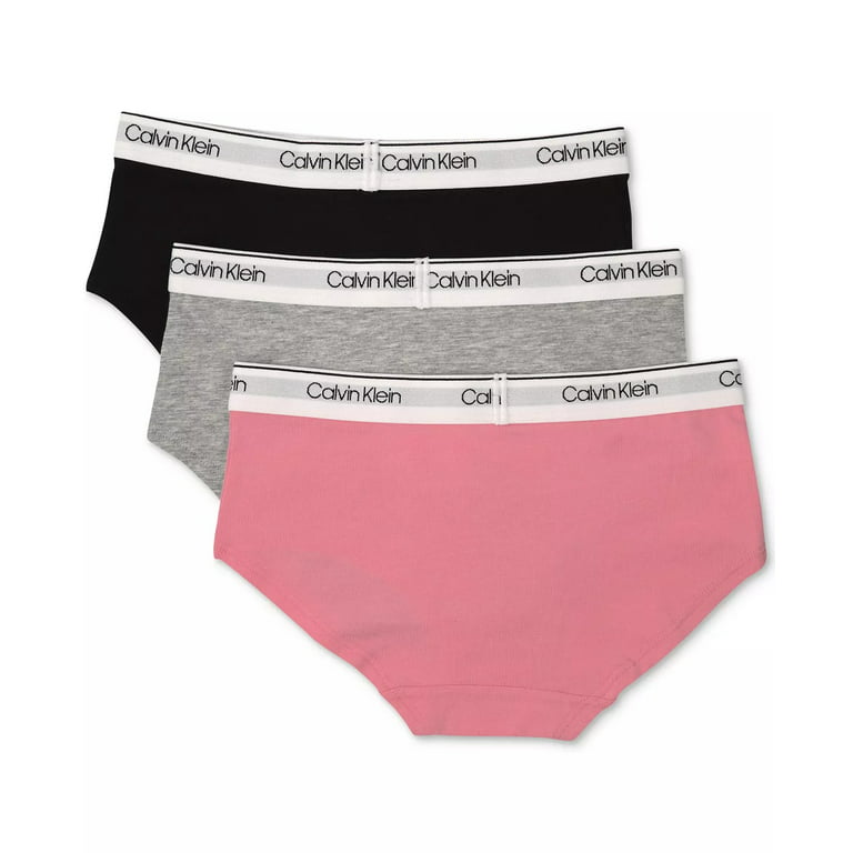 Calvin Klein SACHET PINK/HEATHER GRAY/BLACK Girls 3-Pk. Panty, US Medium  (7/8) 
