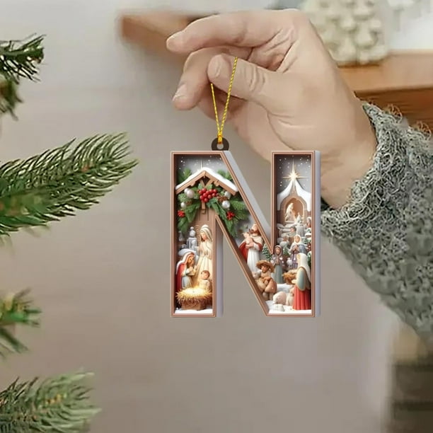 Adornos de árbol de Navidad de 26 letras - Decoraciones acrílicas personalizadas con gorros de Papá Noel, de una pieza