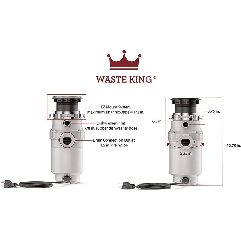1/3 HP Waste King L-111 Garbage Disposal with Power Cord 